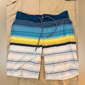 Goodfellow & Co Blue and Yellow Striped Board Shorts